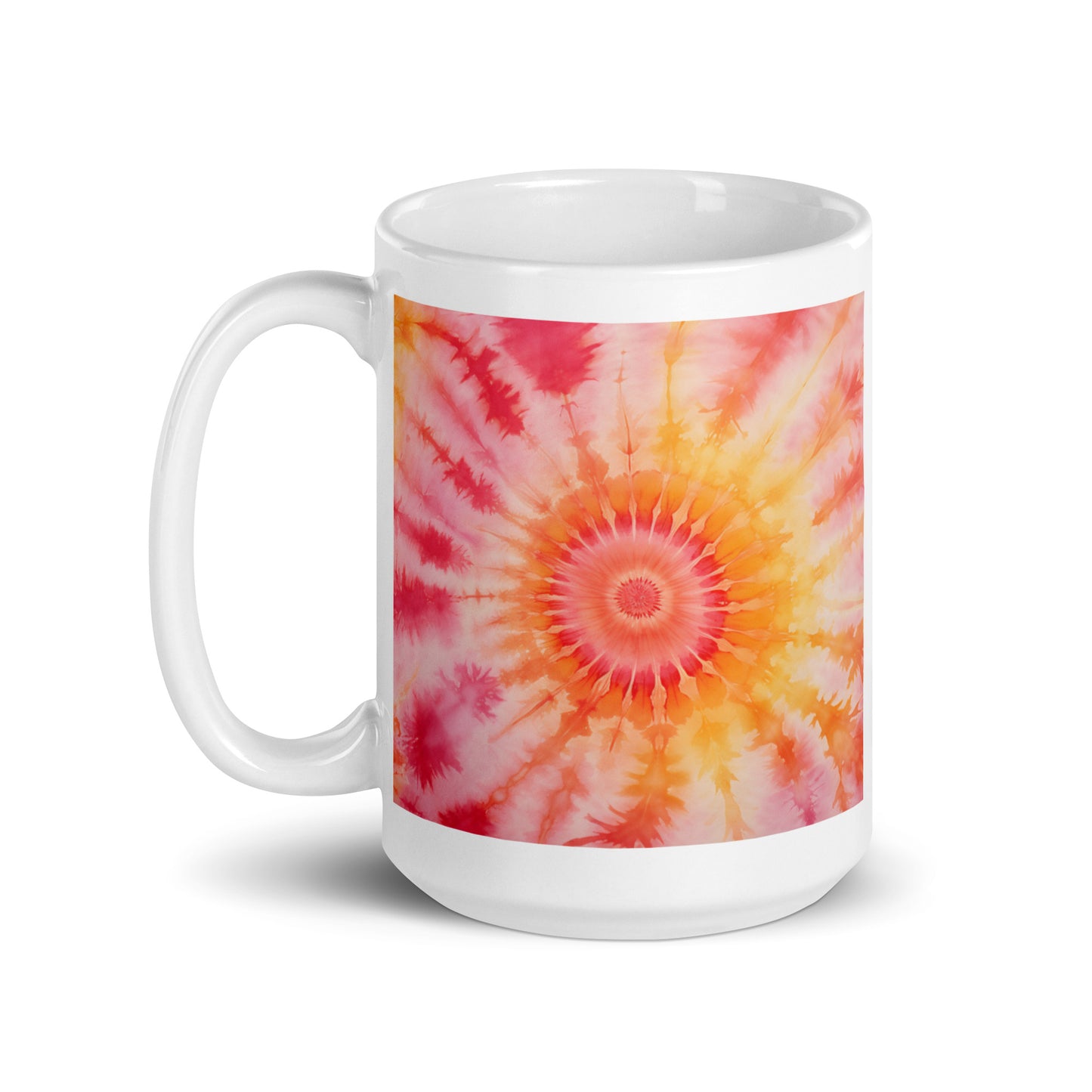 Peace, Love and Tie Dye Vibes, Pink and Orange Ceramic Mug
