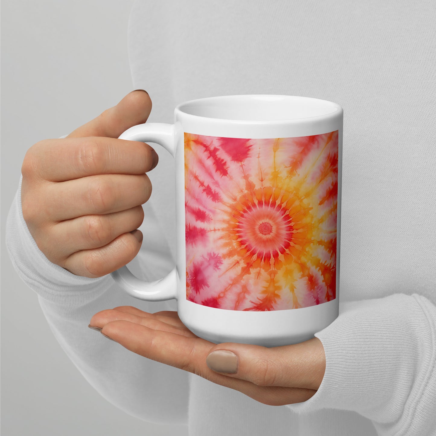 Peace, Love and Tie Dye Vibes, Pink and Orange Ceramic Mug