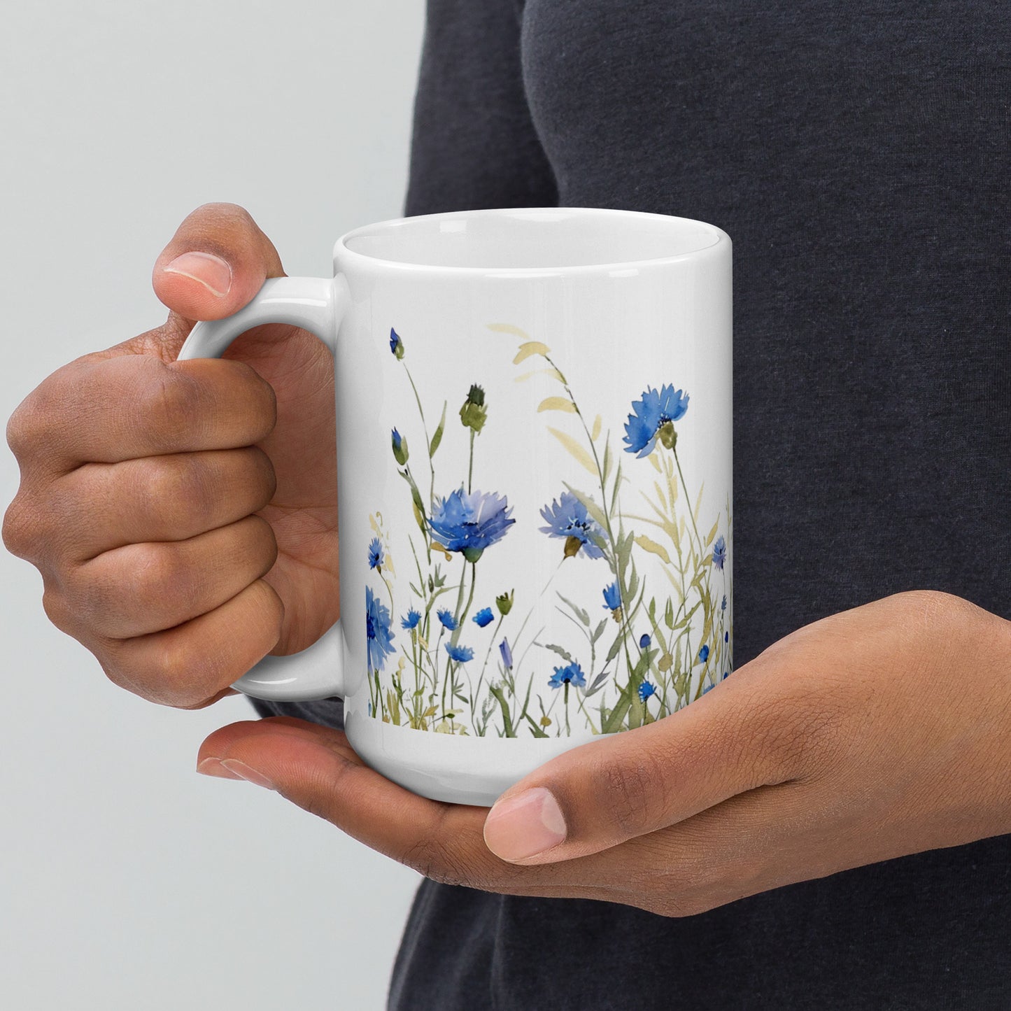 Blue Wildflower Field Ceramic Mug