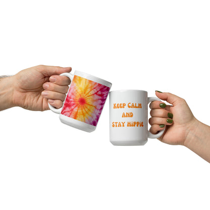 Keep Calm and Stay Hippie, Pink and Orange Ceramic Mug