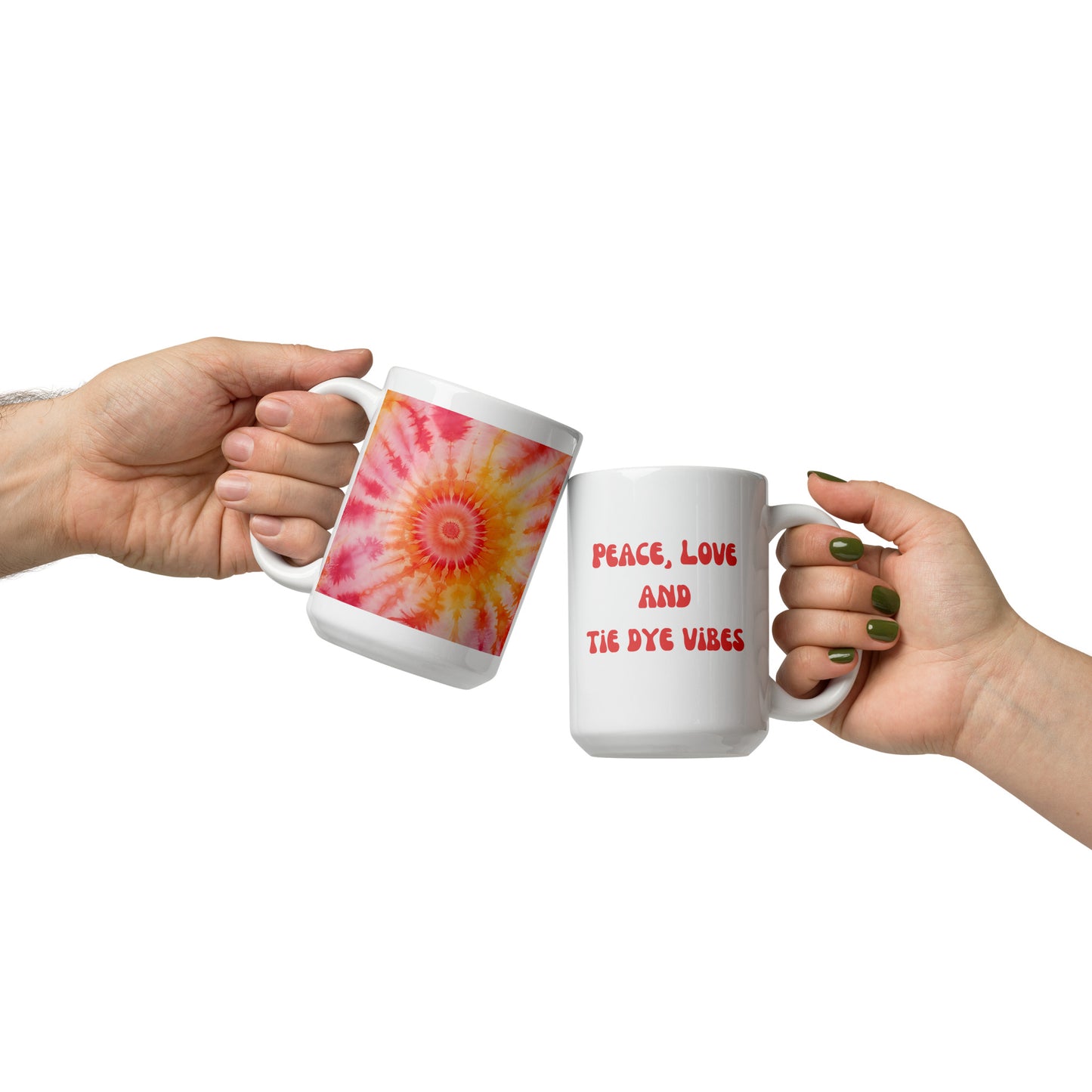 Peace, Love and Tie Dye Vibes, Pink and Orange Ceramic Mug