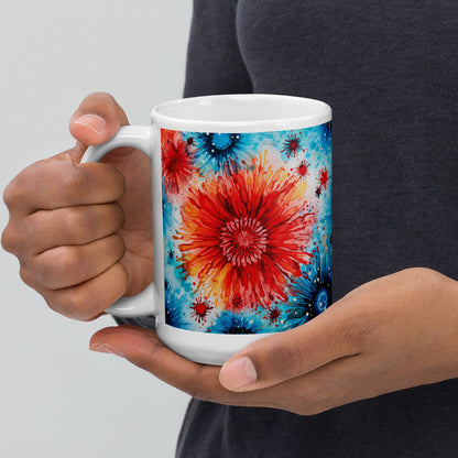 Blue and Red Tie Dye Ceramic Mug