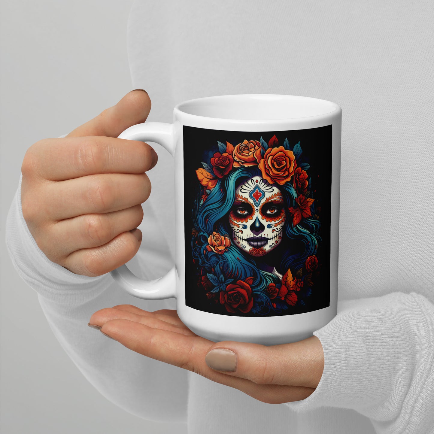 Today's Vibes: Vibrant, Full of Life, Full of Spirit, Day of the Dead Art Ceramic Mug