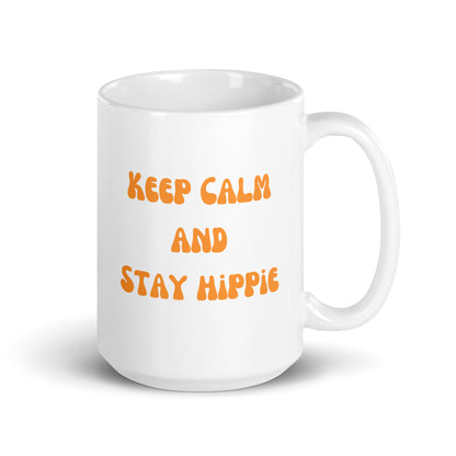 Keep Calm and Stay Hippie, Pink and Orange Ceramic Mug