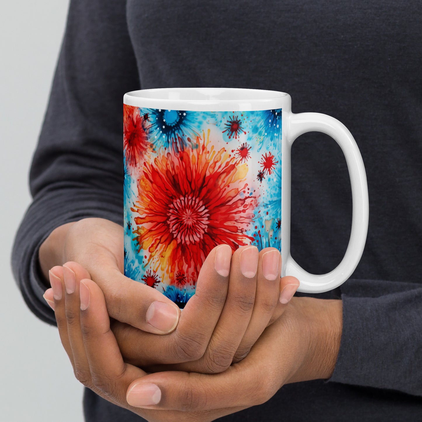 Blue and Red Tie Dye Ceramic Mug