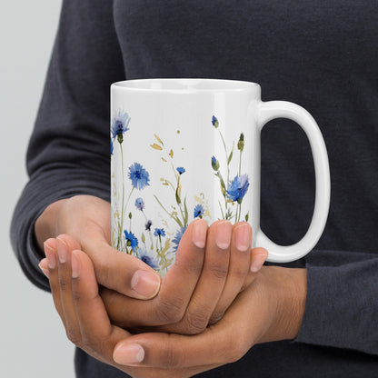 Blue Wildflower Field Ceramic Mug